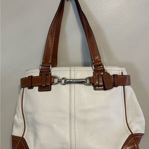 Coach Hampton Collection Vintage Elegant White and Brown Leather Tote Bag